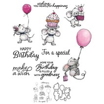 MangoCraft사랑스러운 마우스와 케이크 금속 절단 다이 클리어 스탬프 생일 축하 스크랩북 장식 DIY 컷 다이 스탬프 카드, dies and stamp set+M