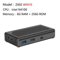 소형PC 미니PC 산업용미니PC Win11 Linux ZX02 미니 PC 인텔 N4100 6G 램 128G/256G/512G/IT ROM 포켓 USB3, 01 EU, 06 6G 256G Win10