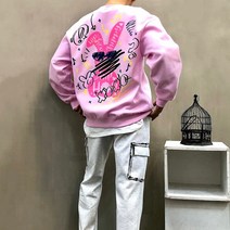 맨스토리 / 기모 루즈핏 형광 낙서 래빗 남자 겨울 맨투맨