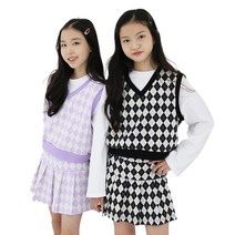 [ 상상아동복 ] 주니어 봄가을신상 핫 아이템 코디룩 자가드 체크 니트원단 아가일 치마+조끼 세트복