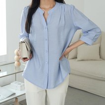 여자 차이나카라 단추 핀턱 블라우스