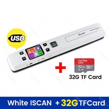 북스캔 책스캔 휴대용 미니 ISCAN 책 문서 이미지 스캐너 리더 A4 크기 JPG PDF Formate LCD 디스플레, 09 White USB 32G