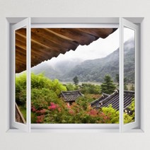 꾸밈 cu262-숲속의한옥창문그림액자(중형) 액자, F타입-브라운우드