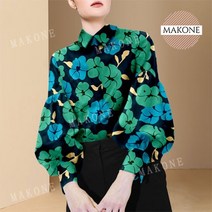 Makone 상표등록 벌룬 봄블라우스 하객 플라워 독특한 럭셔리 꽃무늬 화려한 플로럴 블라우스