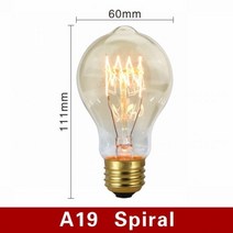 레트로 에디슨 전구 E27 220V 40W 전구 A60 ST58 ST64 T10 T45 T185 G80 G95 필라멘트 빈티지 앰플 백열 나선형 램프, A19 Spiral_40w