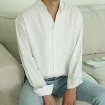 션타운 / 남자셔츠 와이드카라 오버핏 실크 남자린넨셔츠