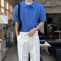 [당일출고][어깨+4cm] 아레스 남녀공용 헨더 꽈배기 반팔 카라 니트 (4color)