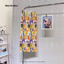 빅사이즈 롱스커트 플리츠 치마 Issey Miyak 빈티지 프린트 플리티드 스커트 고탄력 허리 그래피티 프린팅 패션 미디 롱 RS463