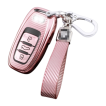 굿카굿즈 아우디 키케이스 카본패턴 TPU 풀커버 키홀더 키체인세트, 핑크, C타입 키체인세트