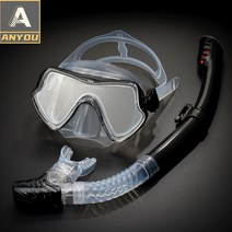 ANYOU 성인용 스노클 + 마스크 세트 스노클링세트, 시스루 블랙
