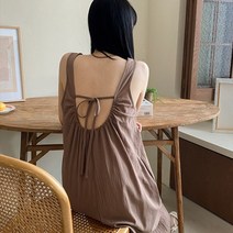 백 오픈 린넨 여름 민소매 셔링 일자 원피스