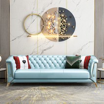 이태리 천연 통 가죽소파 경사스러운 진피 소파 123 조합 거실 소형 평형 심플한 포스트모던 왕홍 ins 홍콩식 모델하우스 가구, 듀 플 렉 스 수입 서피 (라이트 블루)