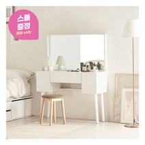 [리샘] ★스툴★ 스완 와이드거울 수납화장대+원목스툴, 색상:오크+원목스툴(트위트브라운)