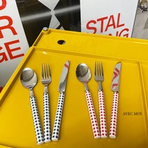 체크커트러리세트 스푼 포크 나이프 디너커트러리 디저트커트러리 빈티지커트러리 신혼부부 커트러리 세트, 1. 레드, 3. 디너나이프