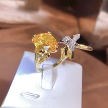 토파즈 보석 원석 여성을 위한 새로운 독특한 18K 골드 커플 반지 소녀 벌새 꽃 세트 지르콘 스퀘어 토파