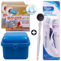 플라콘 틀니칫솔1개+구강미러1개+보관케이스1개+클리닉덴트2개(랜덤), 1세트