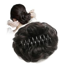 온리정 부분가발 집게핀형 펌스타일 왕 똥머리가발, 네츄럴 블랙, 1개