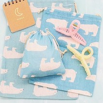 린넨파우치 더스트백 면주머니 파란곰 세트