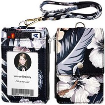 ELV Badge Holder with Zipper ID Badge Card Holder Wallet with 5 Card Slots 1 Side RFID Blocking Po, Dark Blue