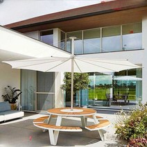 파라솔테이블 원형 야외 일체형 정원 테라스 마당, 삼각 블랙 + 파라솔