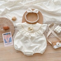 배냇저고리 신생아옷 귀여운 반팔 프릴 보우 원피스 점프수트 머리띠 포함 완벽한 선물 신생아 여아용