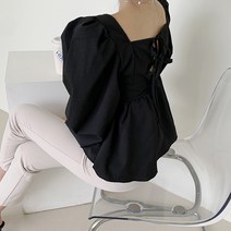로맨스 뒷리본 퍼프블라우스