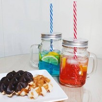 빨대 드링크자 드링킹자 450ML 1EA 유리머그컵 뚜껑유리컵 에이드 카페 음식점 음료수 찜질방 식혜, 1개
