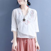 면 린넨 꽃무늬 플라워 자수 빈티지 상의 옷 여름 하복 개량 생활 퓨전 한복 법복 절복 모시 면마