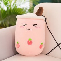 봉제 애착 대형인형 귀여운 과일 음료 플러시 장난감 핑크 딸기 밀크티 보바 티 컵 인형 버블 베개 쿠션 25CM, [01] 25cm, [10] 8