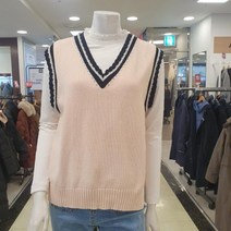 [샤트렌] 여성 간절기 니트 조끼 넥라인 비즈장식 V넥 봄 가을 베스트/울산점