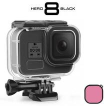 GoPro Hero 8 용 60M 방수 케이스 블랙 보호 다이빙 수중 하우징 쉘 커버 레드 퍼플 핑크 3 색 렌즈 필터, 05 Case with Filter-3