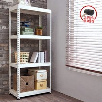 [폴던스랙] 90 30 높이 110 (cm) 4단 코팅상판 무볼트 철재 앵글선반, 화이트앵글