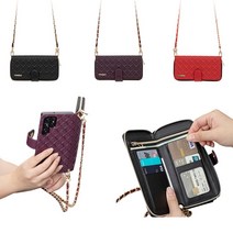 갤럭시A52 5G 케이스 A526 가죽 유스타 패턴 유광 카드 지갑 지퍼 자석 커버 (크로스 체인 목걸이 목줄 포함)