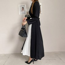 마이시즌 여성용 로사 플리츠 배색 원피스