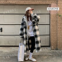 레이어 체크점퍼 롱 빈티지 체크 여성 모직 코트