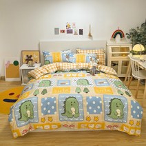 Yalan Home Textile Flagship Store 공식 웹 사이트 Van Habitat Home Textile ins Cotton Bed 4 조각 세트 100 면 만화 어린이, 파피 공룡 소스, 1.8m 침대 