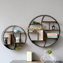 80s빈티지인테리어벽걸이선반 선반 원형 엔틱 수납선반 가정용 조립식선반 벽걸이선반 철제, 골드