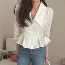 모모 빅카라 펀칭 아이미스유 코튼 블라우스 화이트 소라 블랙