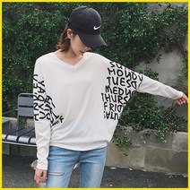 vaviola 바비올라 레터링 프린팅 라운드넥 가오리 니트 티셔츠101 긴팔 티셔츠