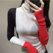 반집업 맨투맨 브이넥 패션 터틀넥 비대칭 컬러 스웨터 여성 의류 가을 새로운 대형 캐주얼 풀오버 모든 경기 한국상의