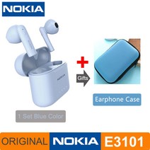 노키아 E3101 블루투스 TWS 헤드폰 무선 Fone 이어폰 소음 감소 듀얼 마이크 HD 통화 헤드셋 안드로이드 ios에 대한 귀에 세미, 규격 없음, E3101 Blue and Case