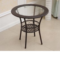 하늘비즈/ 좌탁 티테이블 발코니 원형 넝쿨무늬 수납공간 작은 원형테이블 유리책상 미니강화유리테이블 가장자리 몇 개자 XZ58 A31, 커피색  내유리  70*70