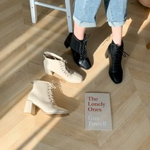 브랜드없음 여성용 앵클부츠 레이스업 펌프스굽