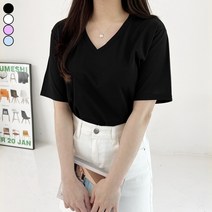 바비팩토리 여성용 브이넥 반팔 티셔츠 레이어드 무지티 기본티 V넥