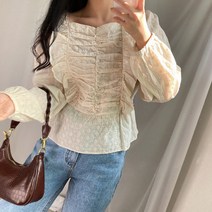 브링미[여리뒷리본]린다 펀칭레이스 프릴블라우스(3color)