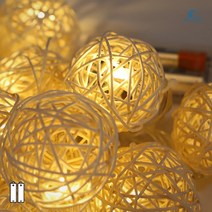 LED 라탄 줄조명 캠핑조명 크리스마스 감성 트리구 코튼볼 10구 AA건전지 1.8m