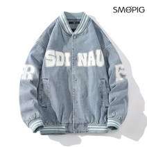 SMOPIG 남성 봄 패션 프린트 데님 재킷 코트