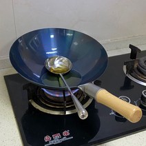 무쇠팬 중화팬 가정용 무쇠웍 코팅되지 않은 철팬, 32CM +나무뚜껑