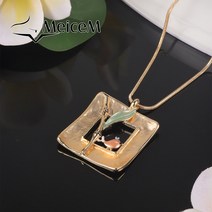 모스부호목걸이 meicem 패션 openwork square gold plated 아연 합금 펜던트 cute bird standing on bamboo necklace 목걸이