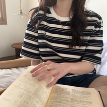 Zebeer 여성 스트라이프 반팔 티셔츠 핏 티셔츠